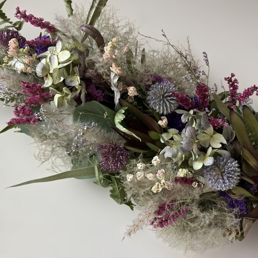 リューカデンドロンとルリタマアザミのアンティークな2Wayガーランド 紫陽花