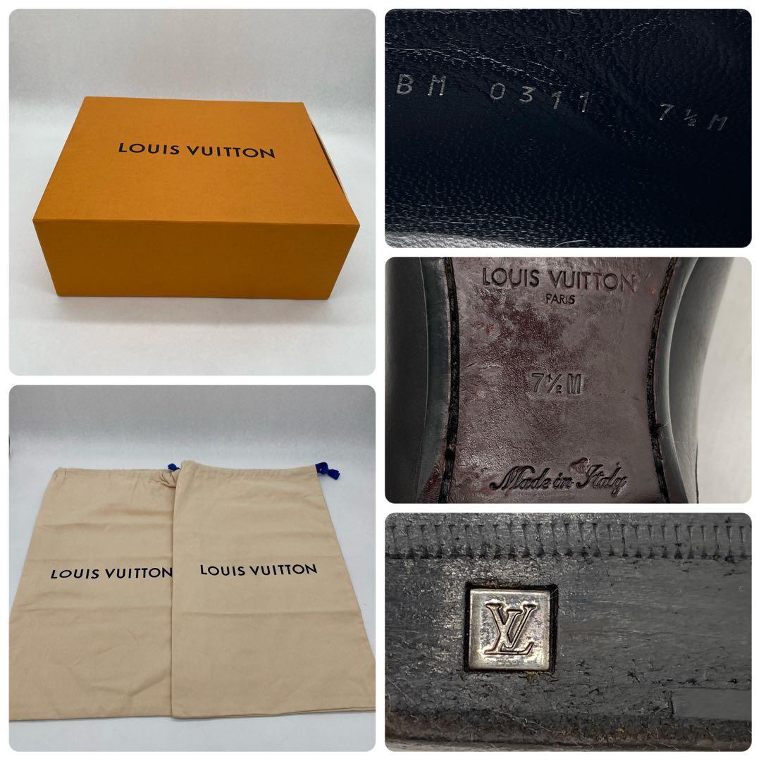 A18208 美品 ルイヴィトン LVロゴメダリオン レザーシューズ 黒7.5