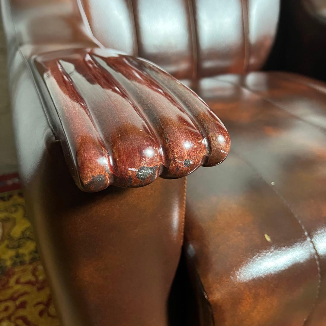 レトロ ソファ アンティーク調 肘掛け木製デザイン ビンテージ家具 昭和レトロ