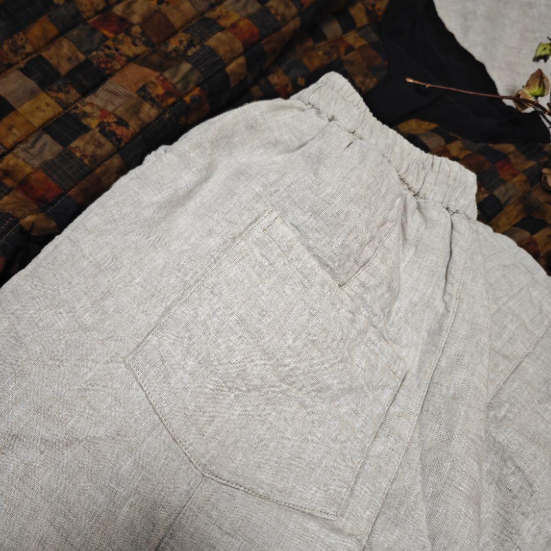素朴 シンプル　 中綿リネンガウチョパンツ　ゆったり