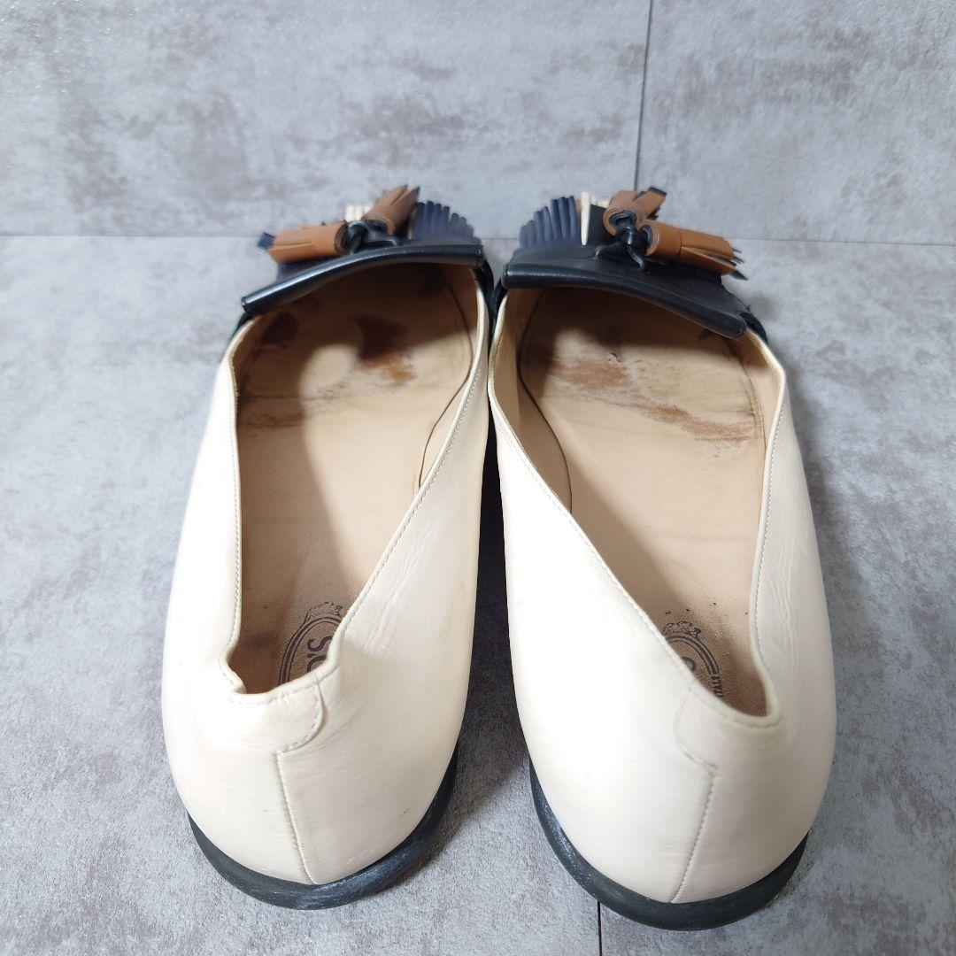 希少 トッズ タッセルローファー 39 1/2 大きいサイズ 本革 アイボリー