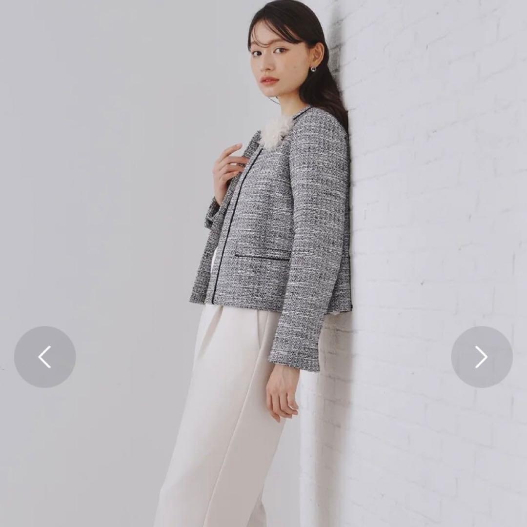 【新品未使用品】ツイード ノーカラージャケット オペーク ドット クリップ