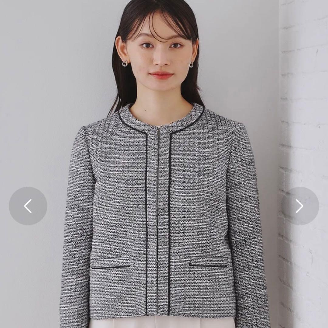 【新品未使用品】ツイード ノーカラージャケット オペーク ドット クリップ