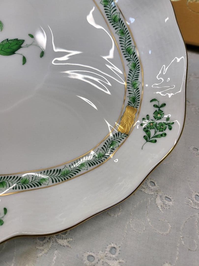 未使用✨ヘレンド アポニー グリーン オーバルプレート 大皿 楕円形 箱付き②