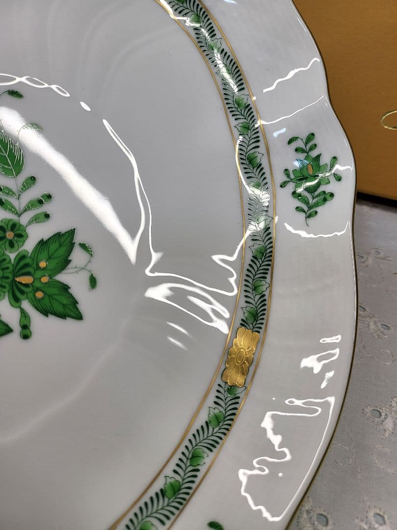 未使用✨ヘレンド アポニー グリーン オーバルプレート 大皿 楕円形 箱付き②