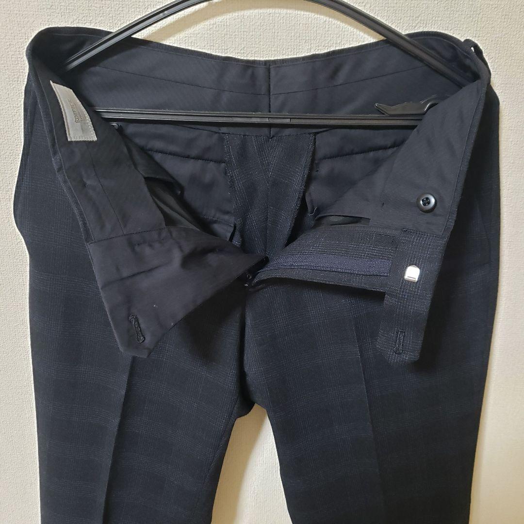 極美品】EDIFICEエディフィス/チェック柄/裾ダブルスラックス44ネイビー