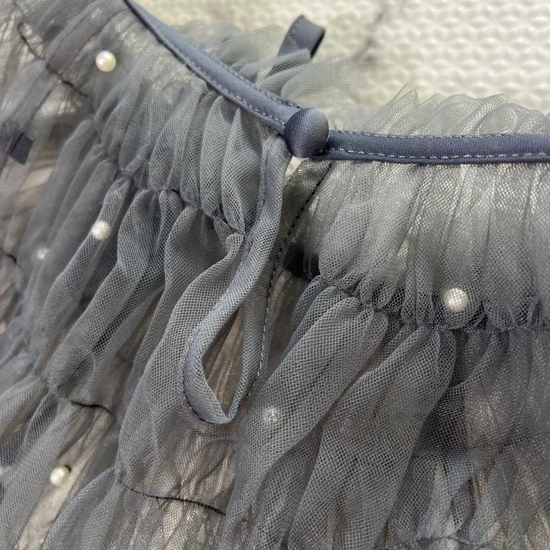 LEJA パール付きケープ風リボンパフスリーブボレロ刺繍レースキャミワンピ