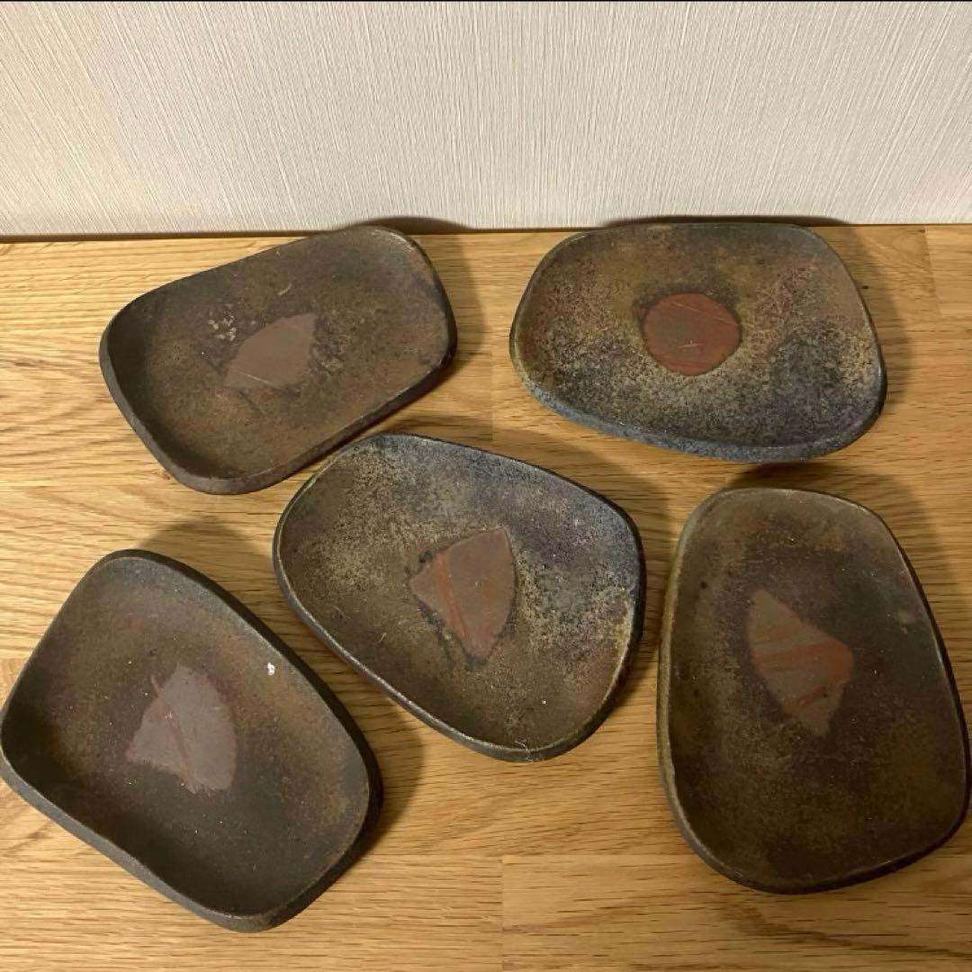 ※交渉中　高岡銅器　日展作家　環水造　猿　置物　オブジェ　➕　備前焼　銘々皿5枚