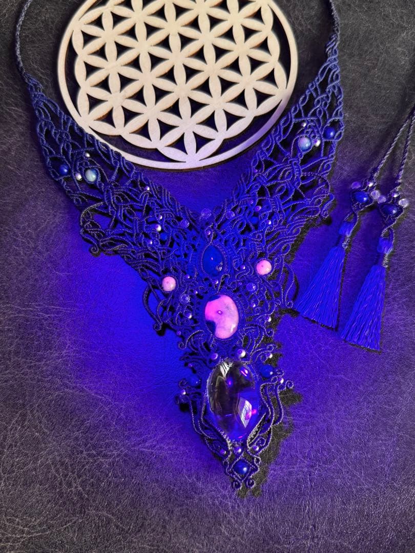 幻の石アフガナイト＆アイリスクォーツ＆ラピスラズリのマクラメ編みネックレス♡