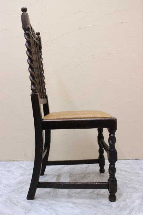 美品 英国 イギリス アンティーク ツイストレッグ オーク材 本革 チェア