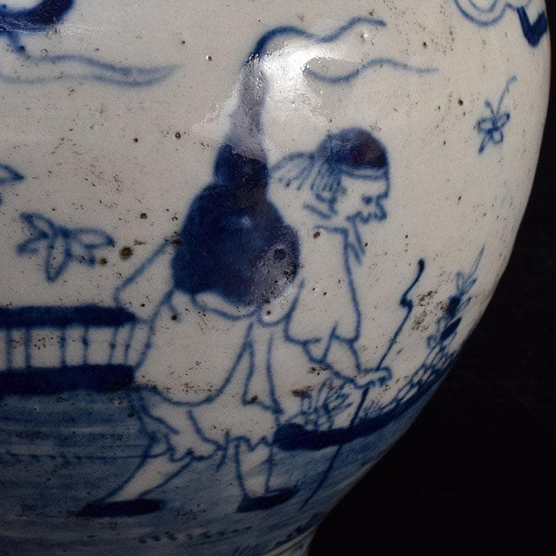 中国　青花　山水人物文　壷　V　R8388