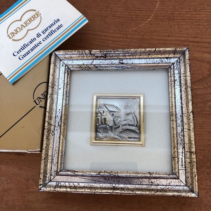 希少　ウノアエレ　純銀　ミニ絵画　銀細工　額　シルバー　イタリア　風景画　壁掛け