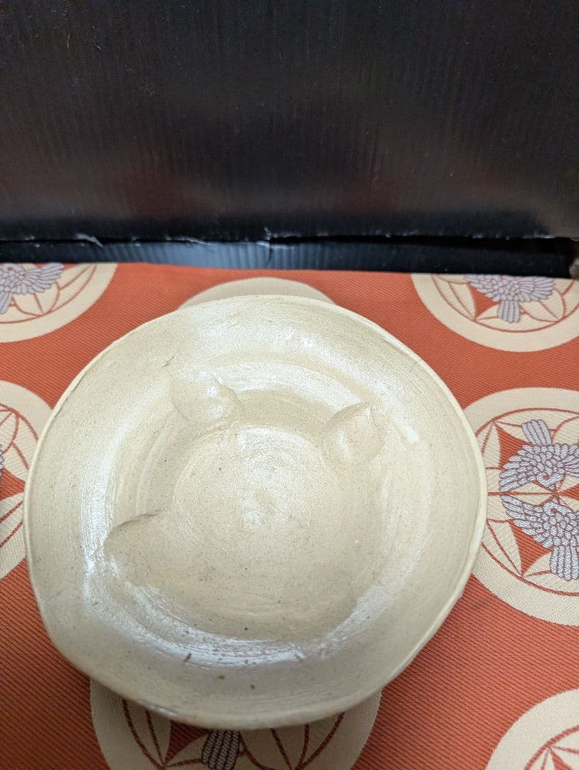 備前焼陶器製茶碗と皿セット印あり、時代物