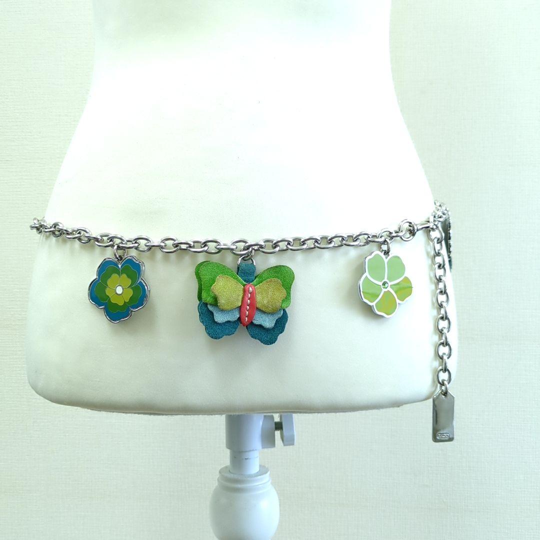 COACH　コーチ　チェーン　ベルト　フラワー　バタフライモチーフ