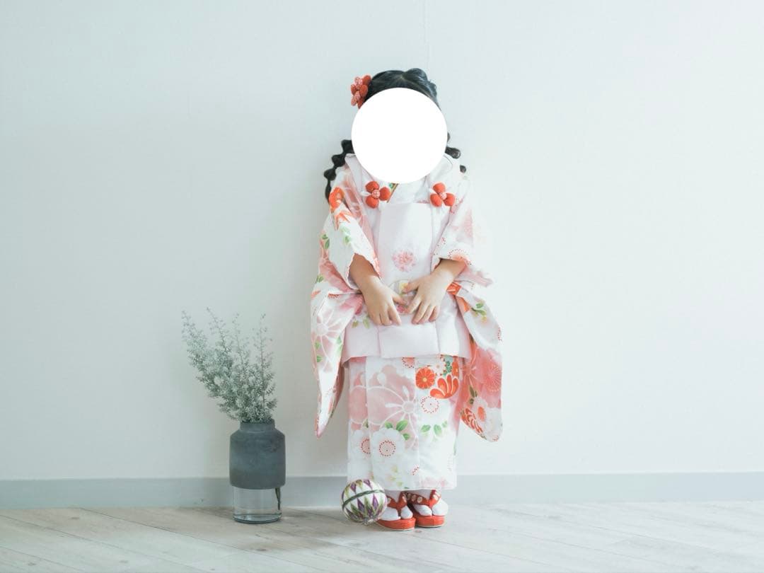 七五三用 花柄 ピンク 着物セット