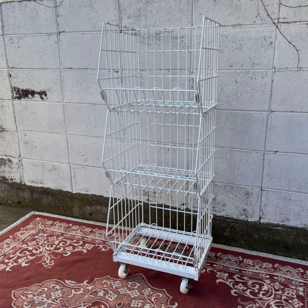 ジャンブルバスケット バスケットワゴン 3段ラック キッチンラック ランドリーA