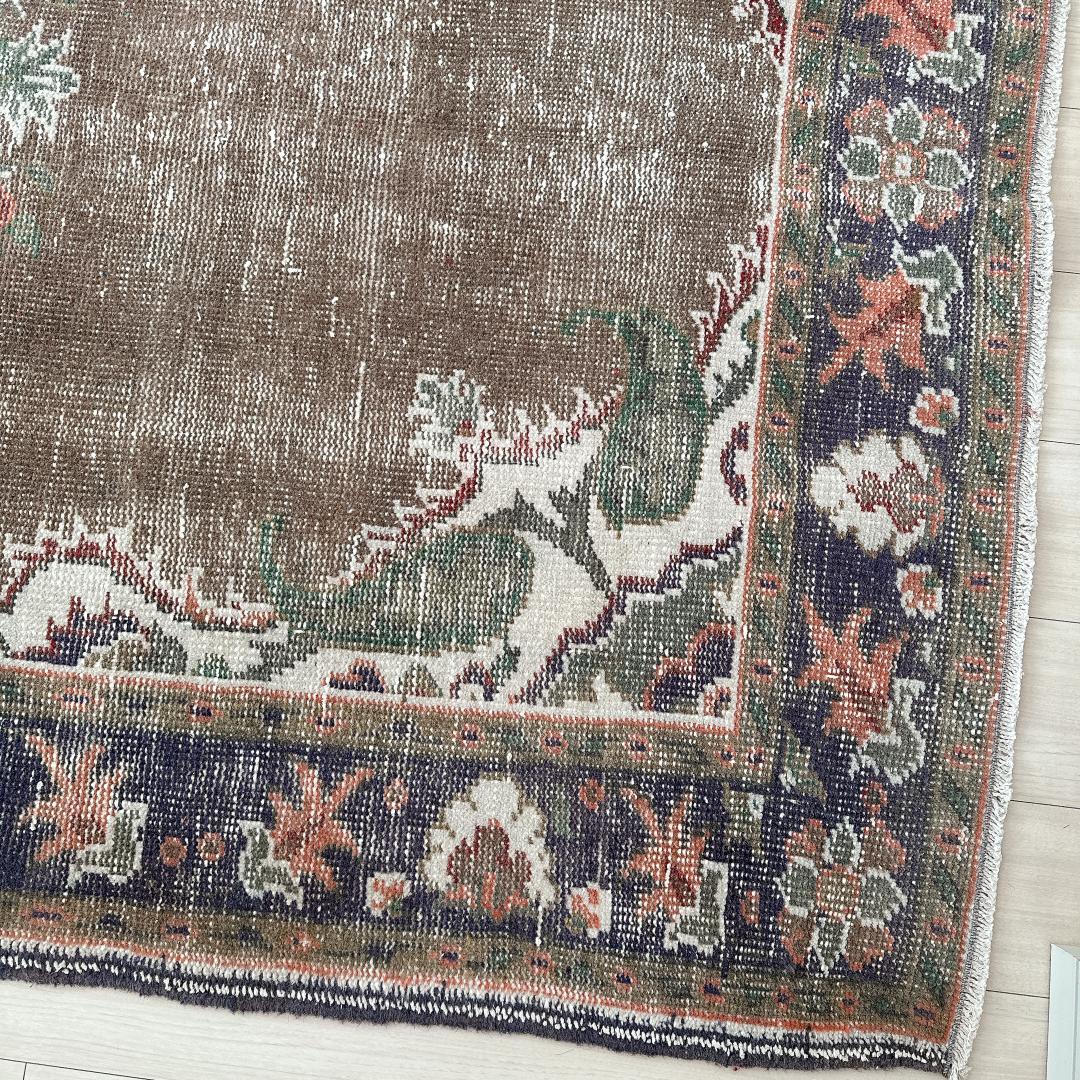 トルコヴィンテージラグ A71 超大判 レア トープ ブラウン ネイビー カーキ