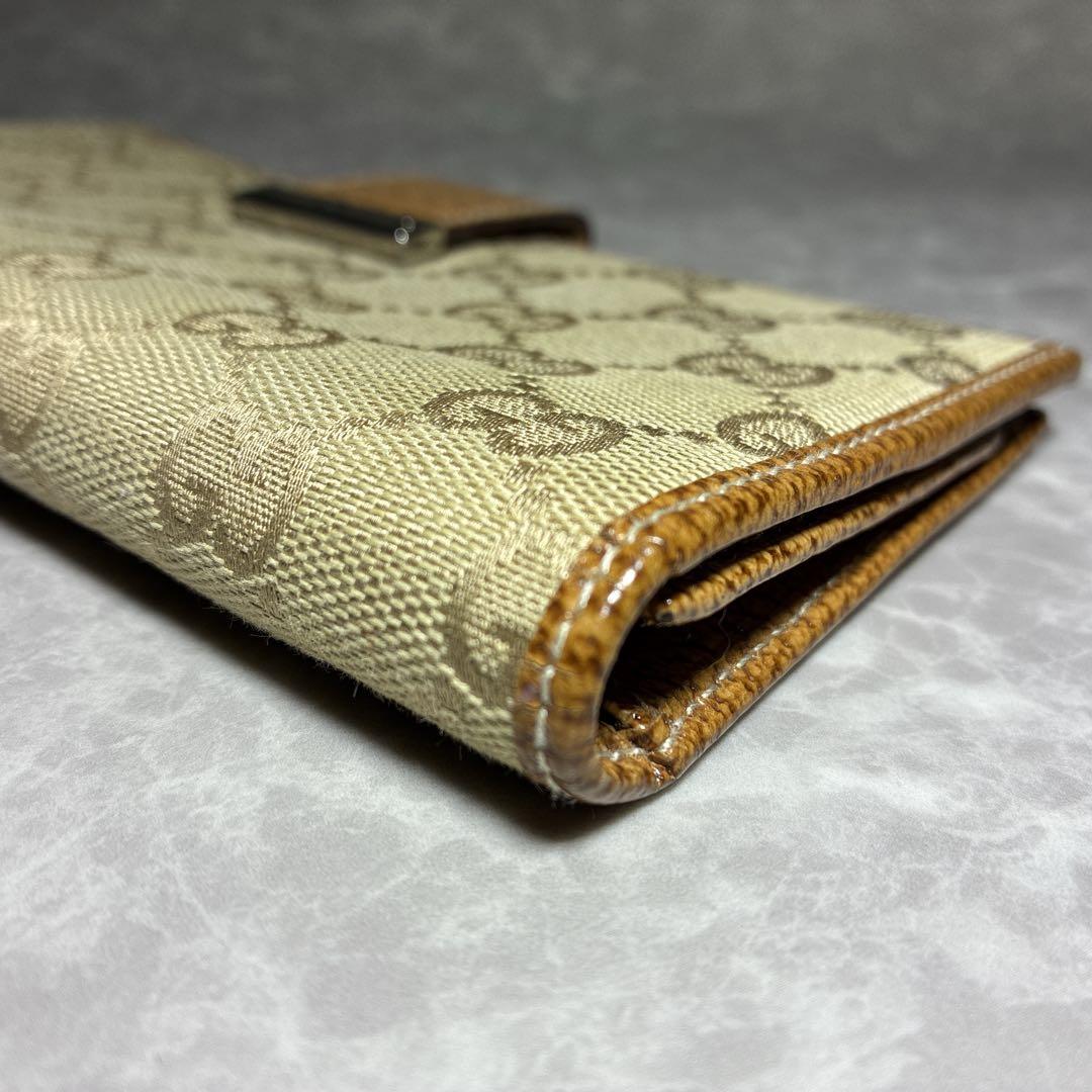 【美品】GUCCI グッチ 長財布 GGキャンバス×レザー ベージュ×ブラウン