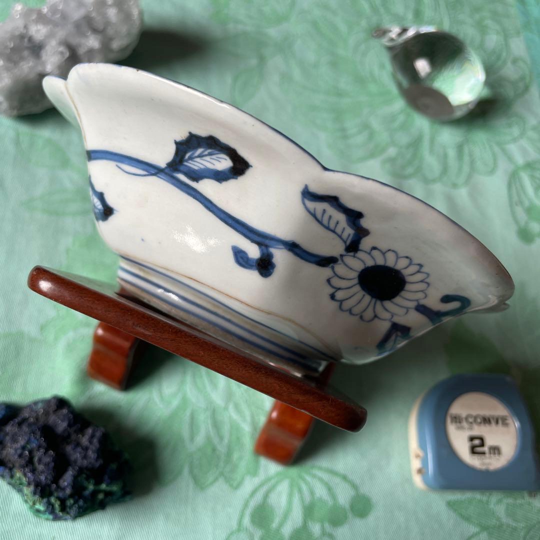 古伊万里　染付　桐　鳳凰　龍　変形皿　2客