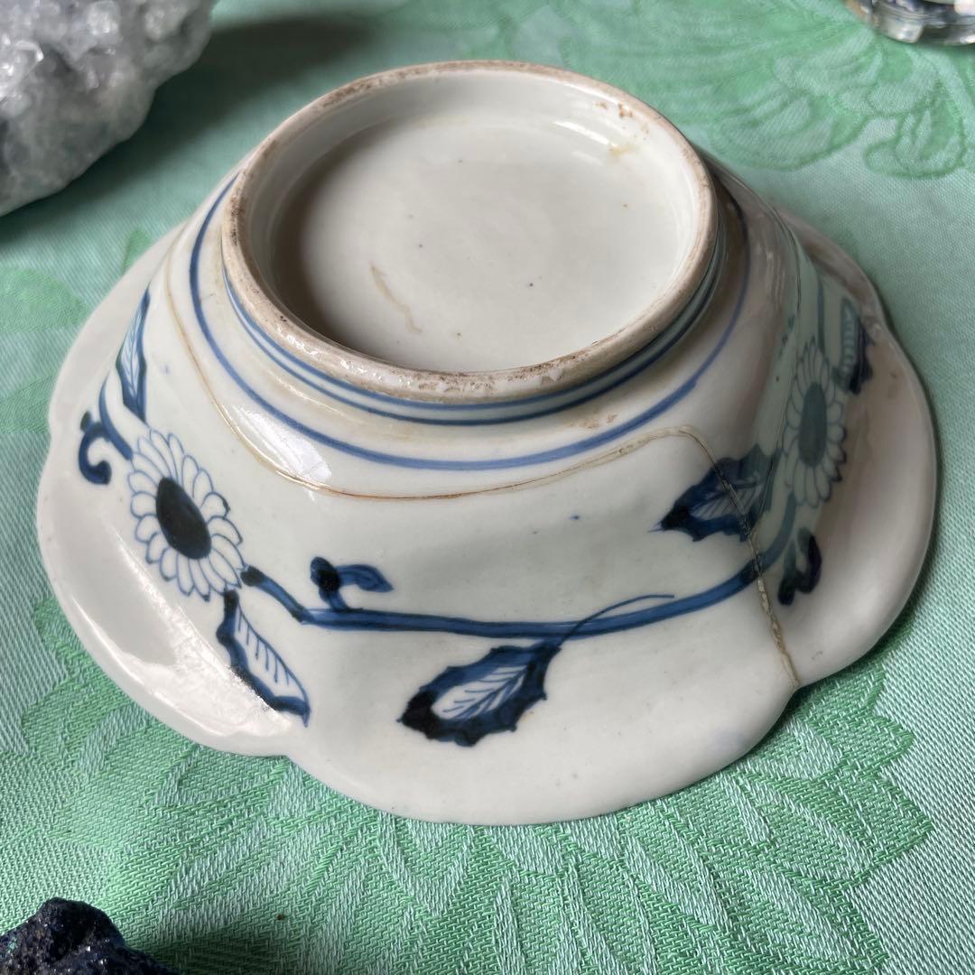 古伊万里　染付　桐　鳳凰　龍　変形皿　2客