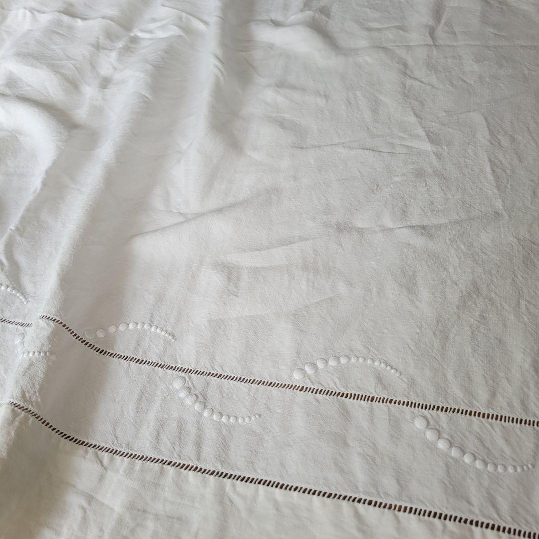 フランス　アンティーク　シーツ　リネン　モノグラムとドット