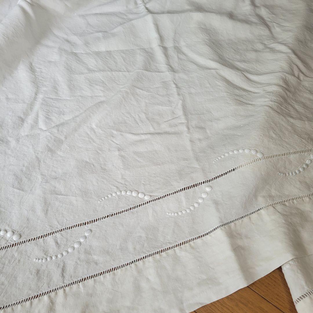 フランス　アンティーク　シーツ　リネン　モノグラムとドット