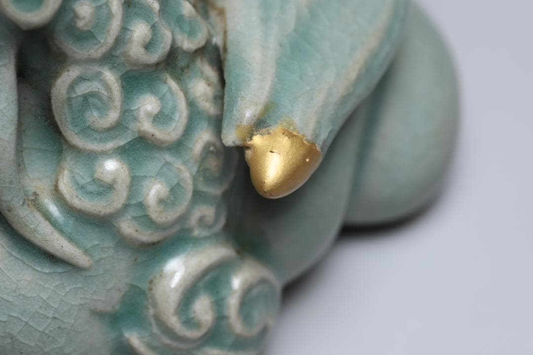 李朝　青磁龍型水滴　青磁　書道具　朝鮮古美術／骨董品【正一古美術】