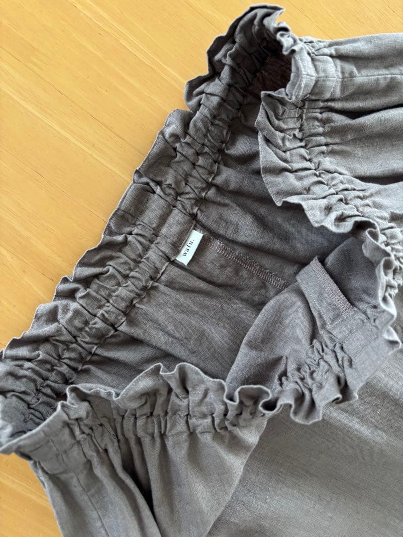 【美品】wafu cip限定 裾レース ペチパンツ ／ 超高密度 リネン 茶鼠