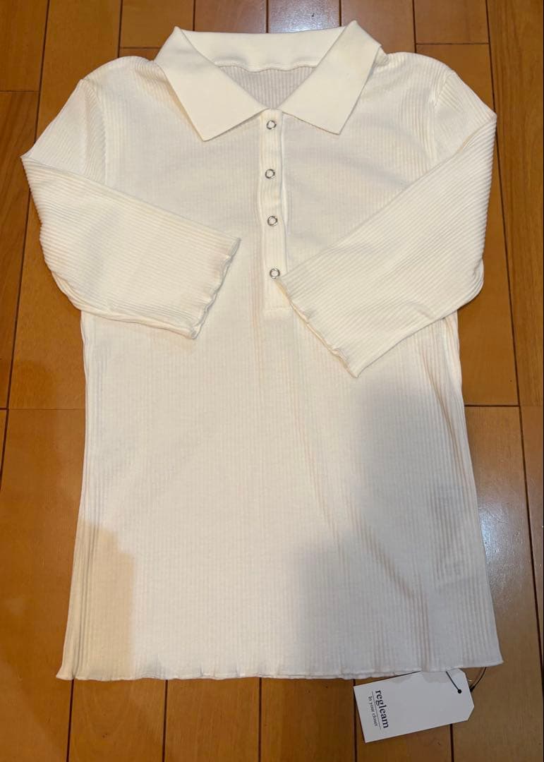 《sale》【未使用タグ付き】regleam 五分袖ポロ襟リブカットソーM