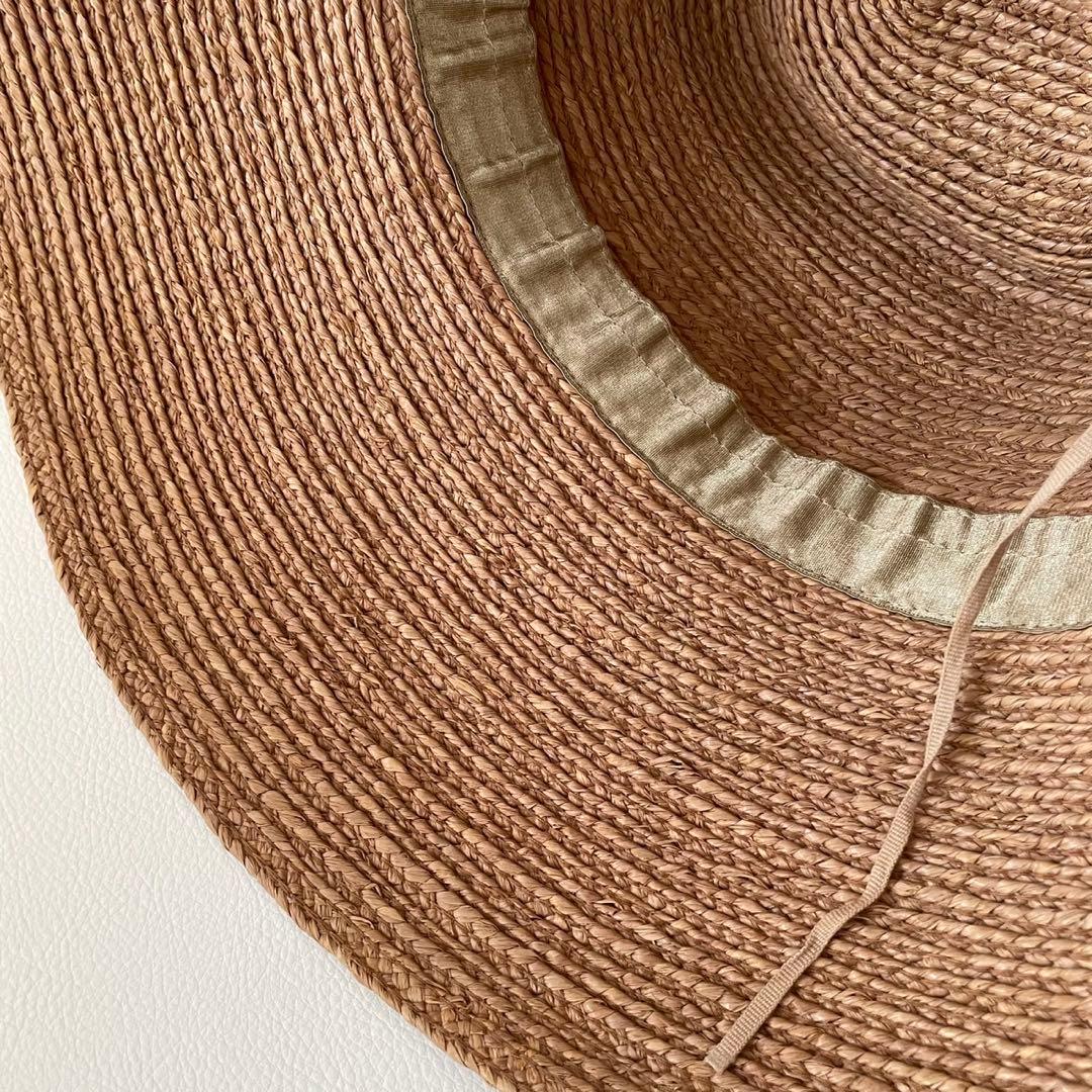 ヘレンカミンスキー　ブラウン 麦わら帽子 ホワイトリボン　ラフィア