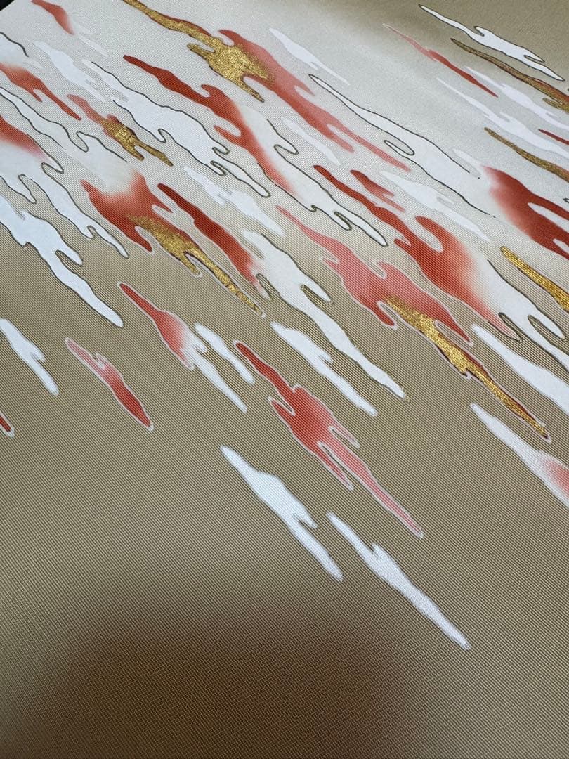 【銘品新品】京都老舗銘店「ゑり善」高級塩瀬帯 ベージュ色「褄霞文様」手描き友禅