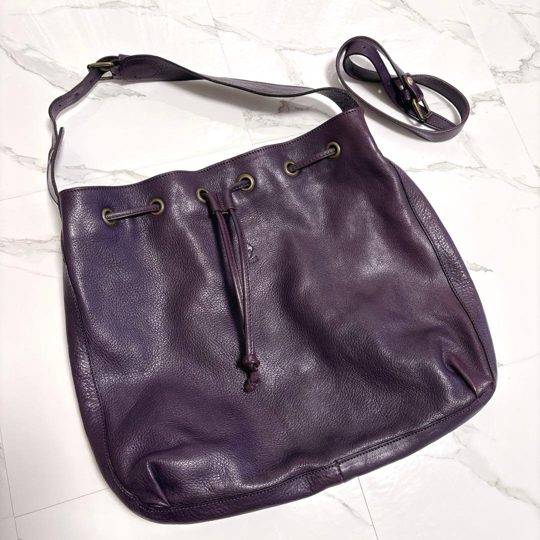 【未使用級】チーバ レザー 本革 巾着 ショルダーバッグ 2way パープル