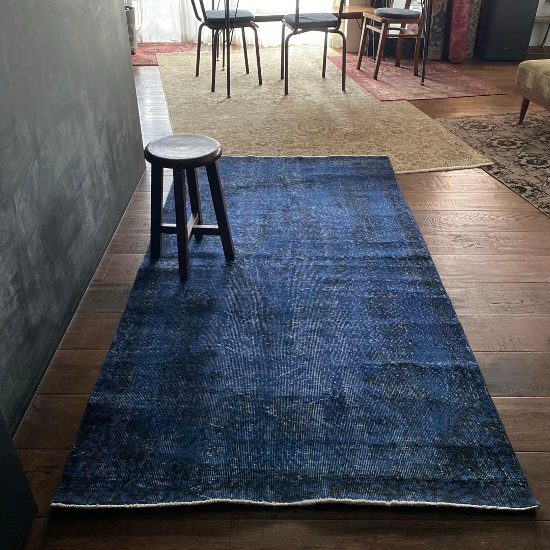 ブルーオーバーダイ　ヴィンテージラグ　トルコラグ