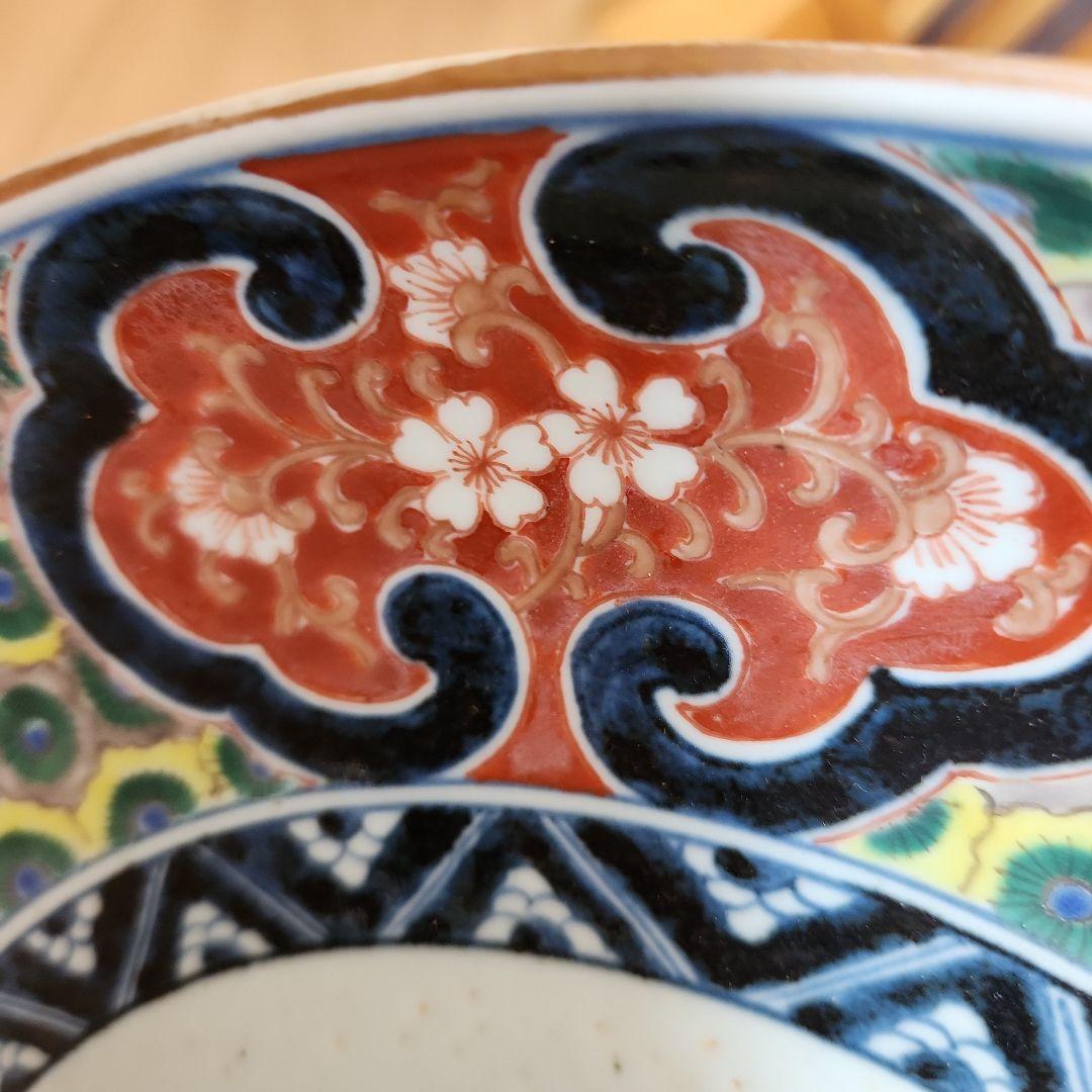 五彩手菊花染め付け龍紋図大皿