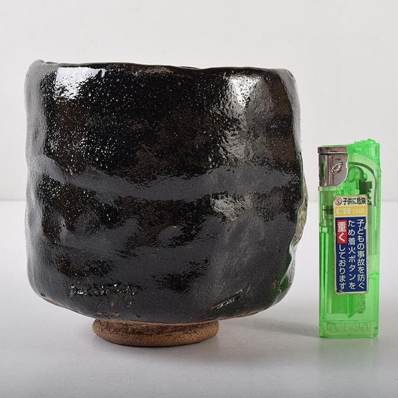 楽吉左衛門　十代旦入造　黒楽筒茶碗　宗左（碌々斎）判書　書付箱　D　R7884