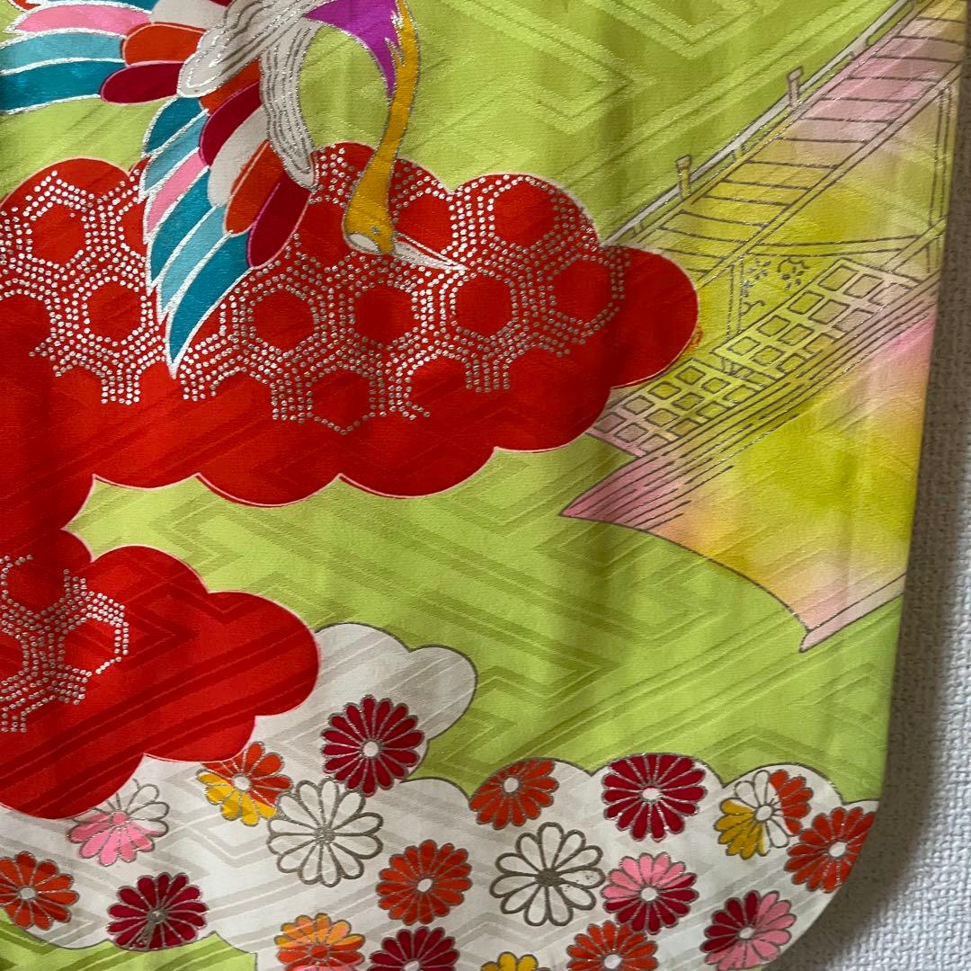 七五三　7歳　黄緑　アンティーク　着物セット