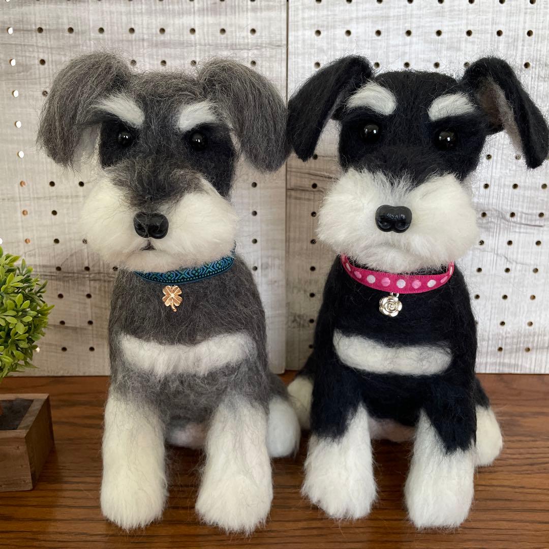 羊毛フェルト　ミニチュアシュナウザー　Mサイズ　3体