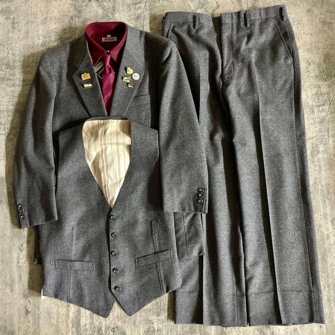 極上ウール 100% ヴィンテージ スリーピース × OLD GUCCIネクタイ