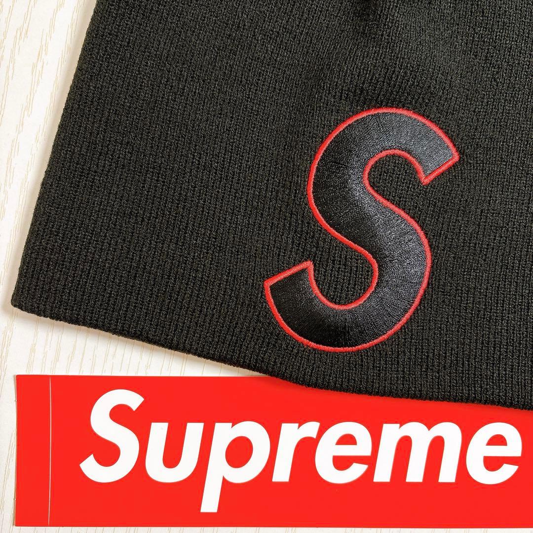 Supreme NEW ERA ニット帽　ビーニー　Sロゴ　ブラック　黒