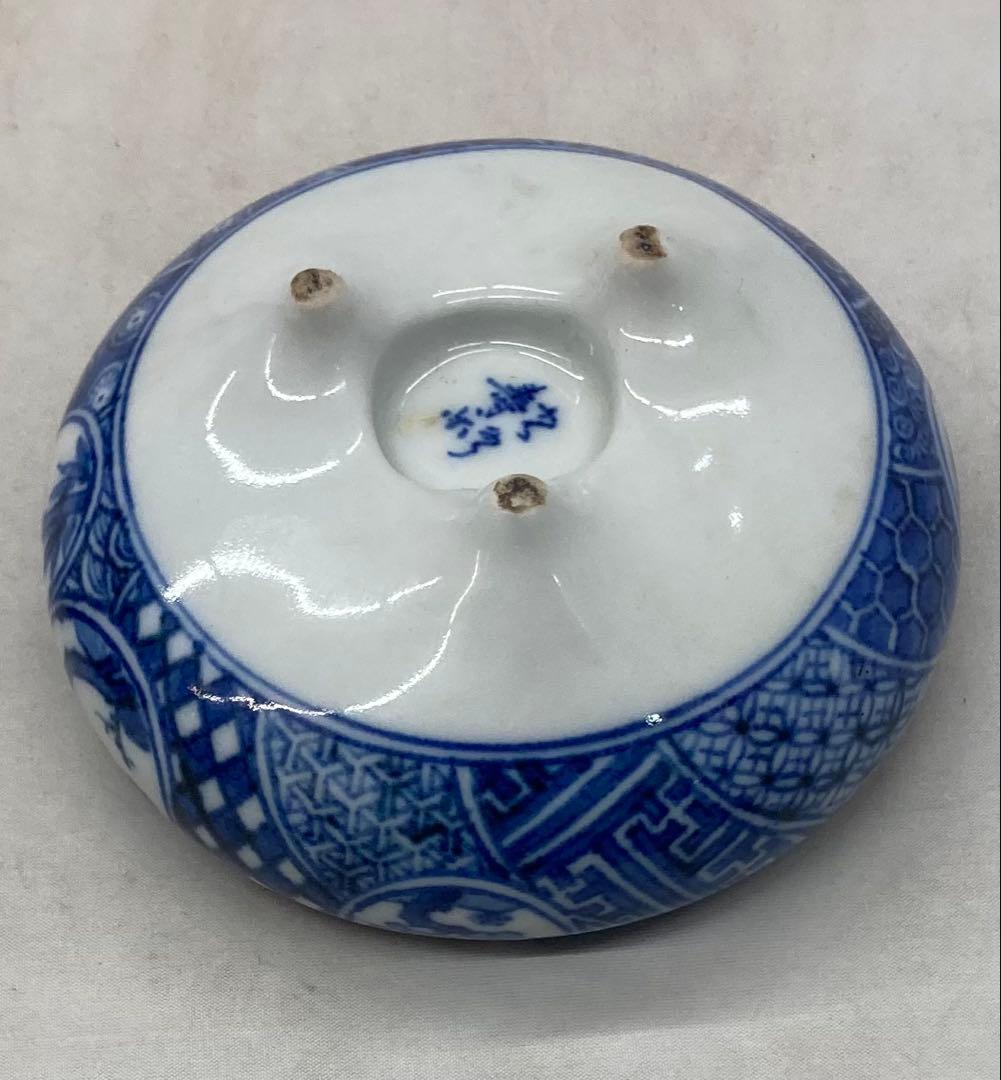 B504s「染付捻紋に松竹梅図 香炉」嶋田寿楽作　九谷焼　箱無　香道具