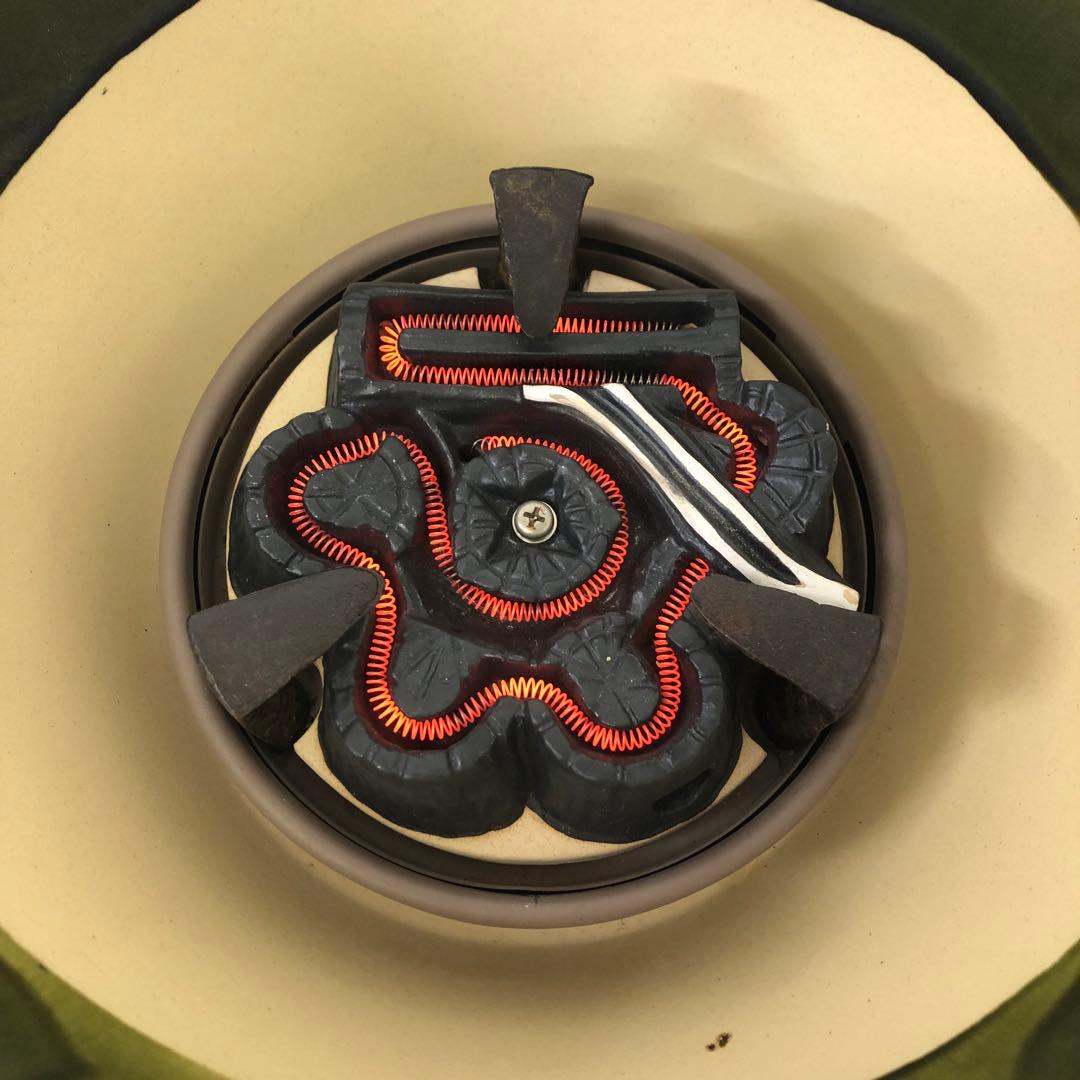 4374-E 茶道具 織部 野々田 風炉型 電熱器 敷板付