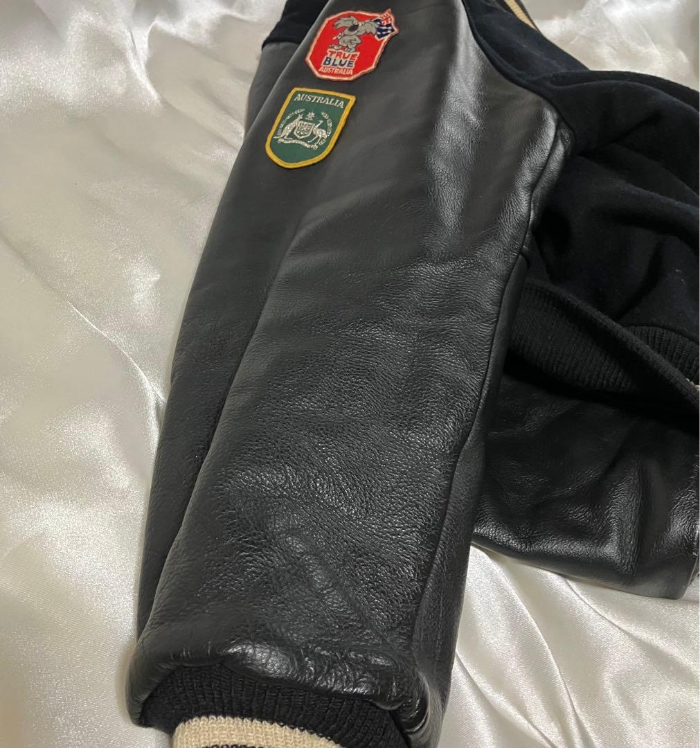 スタジャン ウール レザー 黒