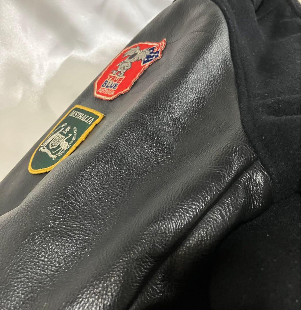 スタジャン ウール レザー 黒