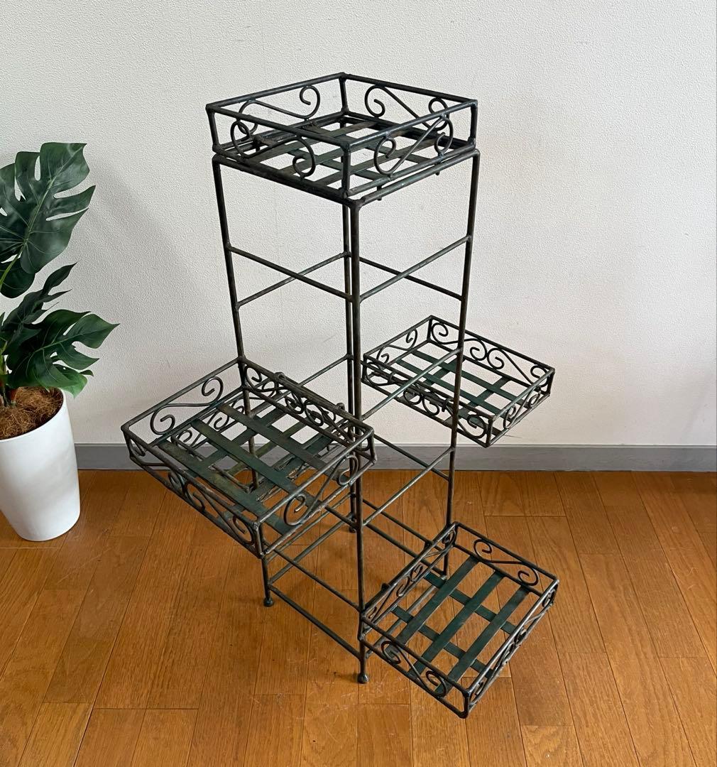 ヴィンテージ　アイアンプランタースタンド　レトロモダン　アンティーク　シャビー￼