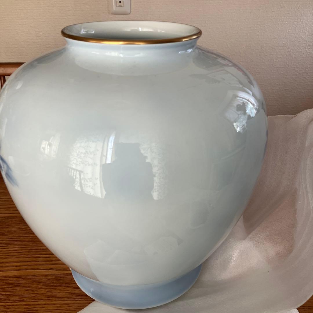 深川製磁　宮内庁御用達　官窯染付　花鳥絵　牡丹カワセミ　花瓶1個　高さ約25.5