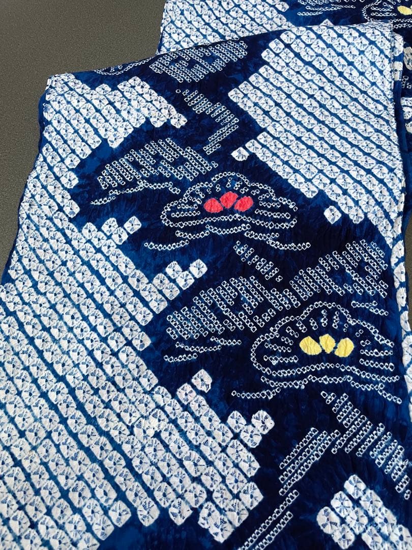 着物　絞り　浴衣布地　ブルー系　夏用ワンピース　浴衣　ハンドメイド　新品　1反