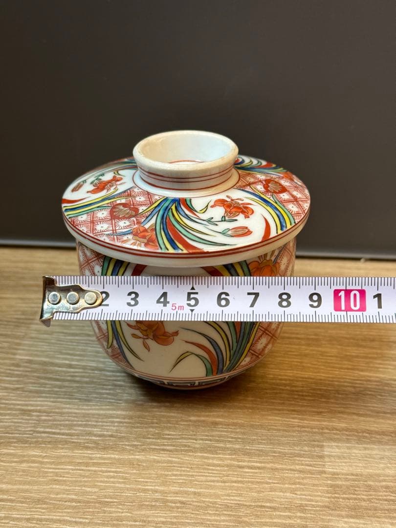 1501 九谷焼　錦絵文　蒸茶碗　10客