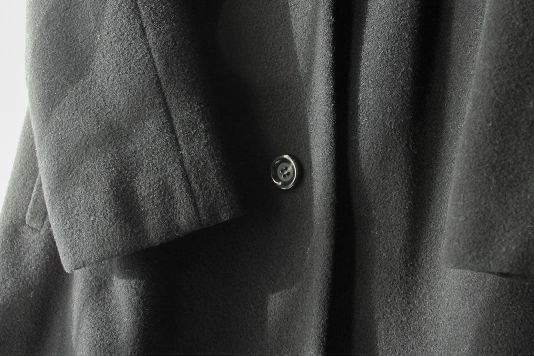 90s SANY ノーカラーコート ウール ショート タック ラグラン S-M黒