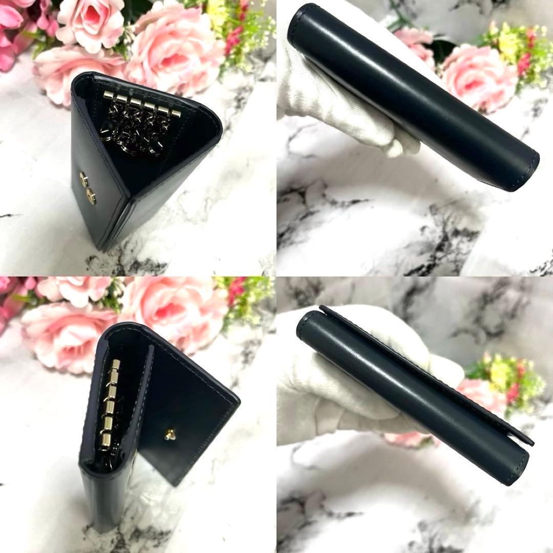 【ほぼ未使用】ポールスミス キーケース ネイビー マーケトリーストライプラビット