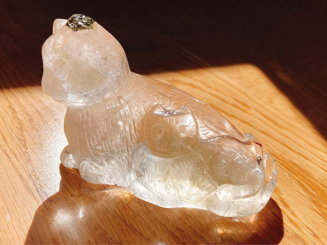 親子 猫 天然石 ガーデンクォーツ 置物